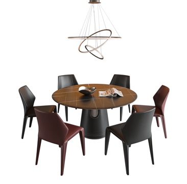 Italian Dining Table and Chair Combination Round Dining Table Rock Board Dining Table Leather Dining Chair Chair Book Chair Gold