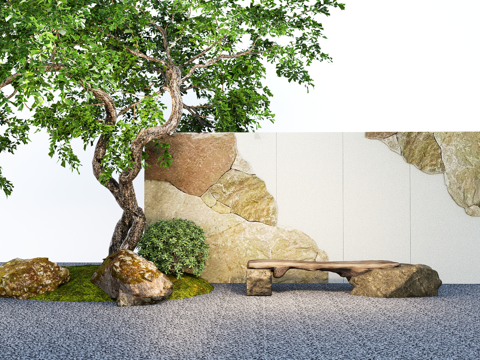 Modern Zen Courtyard Setches Zen Scene Stone Wall Landscape Wall Sitting Stool