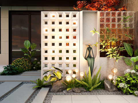 Modern hollow brick landscape wall courtyard modeling landscape wall screen partition fence glass brick Wall