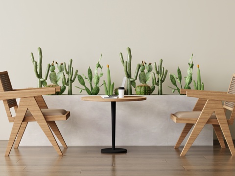 Modern Leisure Table and Chair Green Plant Pile Potted Plant