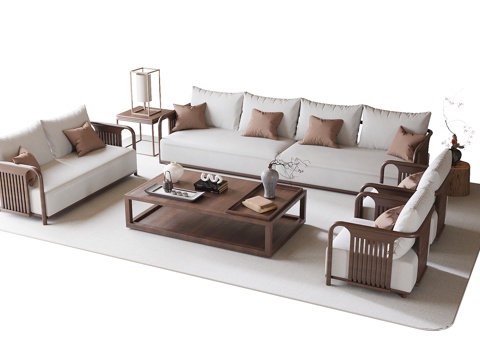 New Chinese-style Sofa Coffee Table Combination Multi-person Sofa Double Sofa