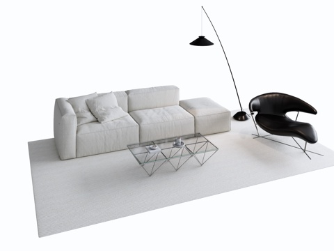 Modern Italian Sofa Set Single Sofa Floor Lamp Glass Coffee Table