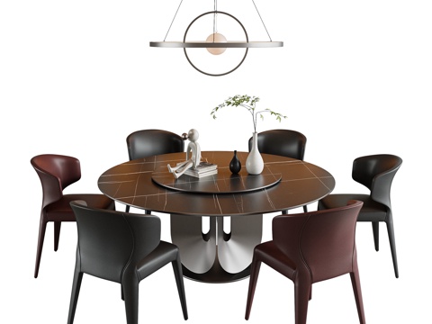 Italian Dining Table and Chair Combination Round Dining Table Rock Board Dining Table Leather Dining Chair Chair Book Chair Gold