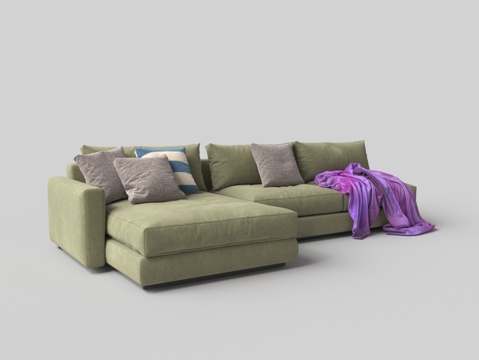 Modern fabric L-type multi-person sofa