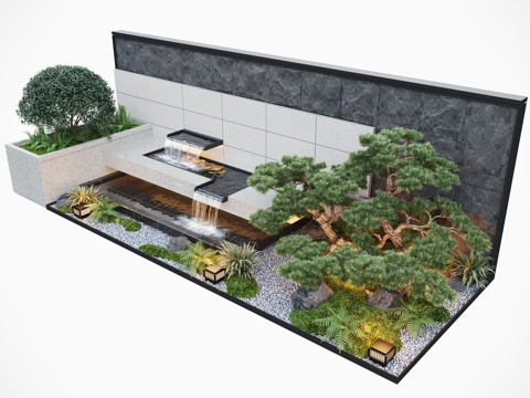 Modern courtyard waterscape wall stacked water pool pine