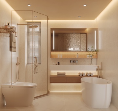 Cream-style bathroom bathtub