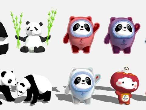 Modern animal panda sculpture sketch cartoon doll ice pier