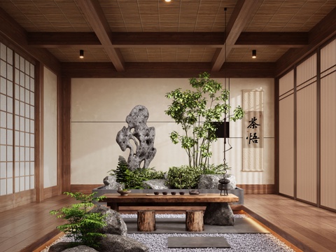 New Chinese Zen Tea Room Indoor Landscape Plant Tea Table