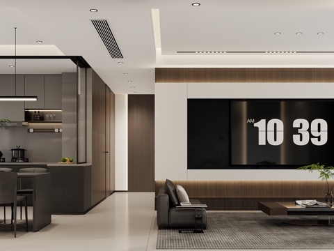 Modern Black and White Gray Living&Dining Room