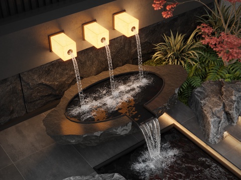 Modern courtyard waterscape wall water bowl flowing water