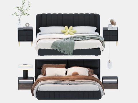 Modern double bed with headboard backrest cortical bed