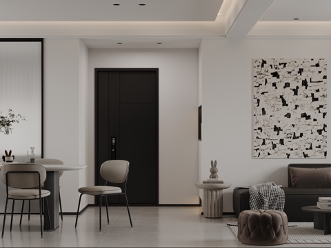 Modern black and white gray Living&Dining Room flat guest DiningRoom without main lights