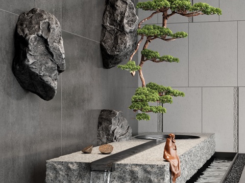 Modern water landscape water bowl pool flowing water landscape stone hanging tree