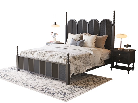 French Double Bed Bedstand Bedding