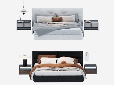 Modern double bed with headboard backrest cortical bed