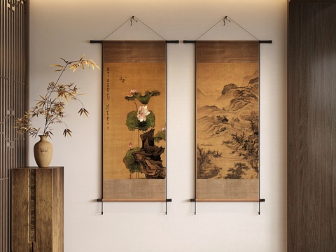 New Chinese Decorative Painting Scroll Wall Hanging Painting Landscape Scroll Painting Lotus