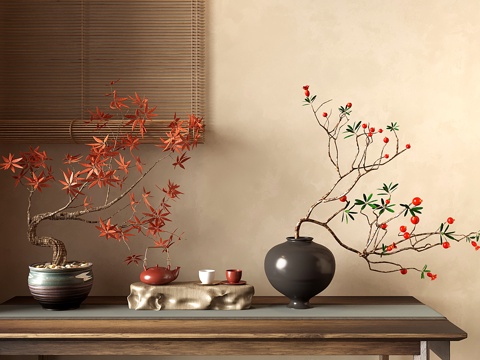 New Chinese Vase Flower Art Dead Branch Cherry Red Maple Tree