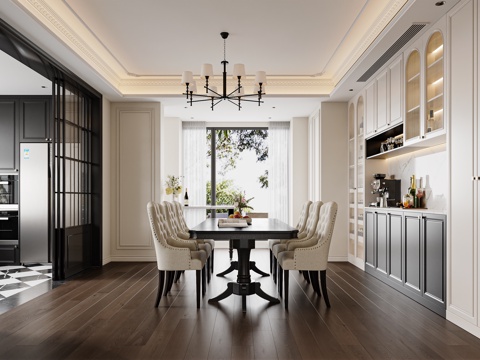 French DiningRoom American Restaurant French Sideboard American Chandelier French Slide Door French Kitchen