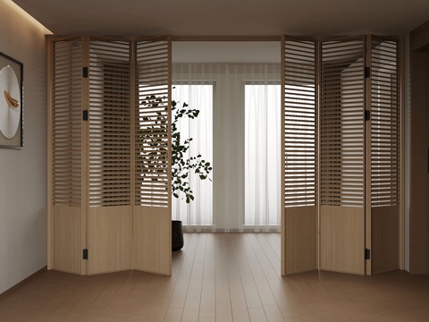 Modern Solid Wood Folding Door Green Plant