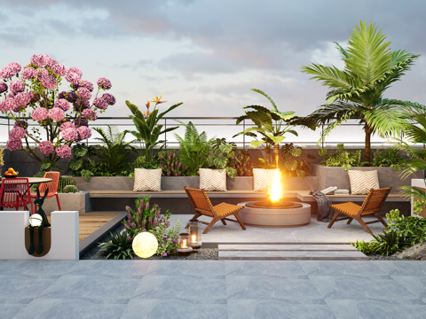 Modern Roof Garden Garden Landscape Booth Sofa Seat Outdoor Table and Chair Plant Combination