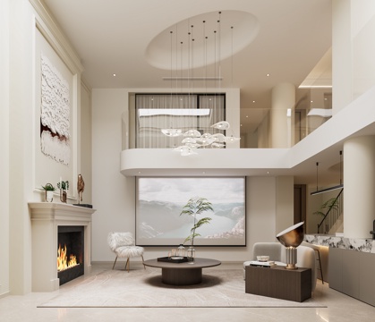 modern cream villa living room pick empty living room sunken living room sofa combination chandelier fireplace