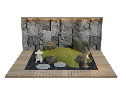 Japanese landscape sketch × stone lantern × small soil slope × stone drum tingbu × landscape