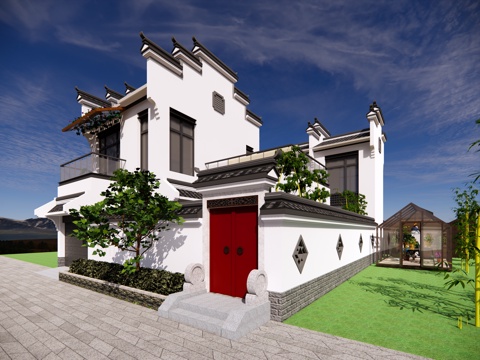 Huizhou architecture Chinese style villa courtyard