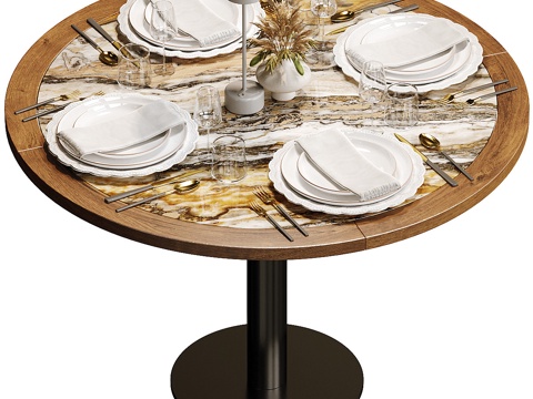 Neo-Chinese Style Affordable Luxury Style DiningRoom Round Dining Table