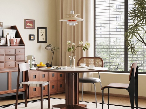 Middle-style round dining table and chair