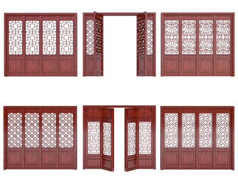 Antique Wooden Door Temple Wooden Door Hollow-out Pattern Door Solid Wood Pattern Door