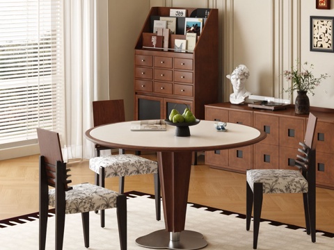 Middle-style round dining table and chair