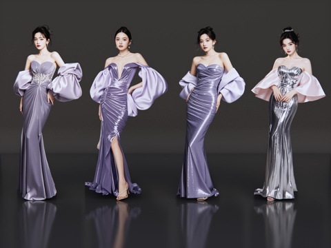 2D modern figure catwalk fashion model evening dress model fashion clothing show