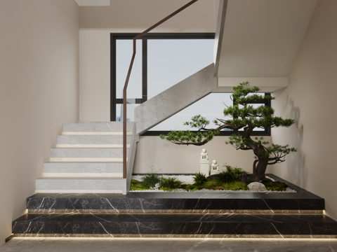 Neo-Chinese Style interior landscape staircase landscape basement landscape sketch landscaping staircase end view