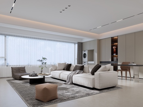 Modern Living Room Fabric Sofa Large Horizontal Hall