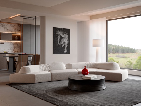 Modern Italian Living&Dining Room Sofa Coffee Table Combination Dining Table and Chair Sideboard Floor Lamp