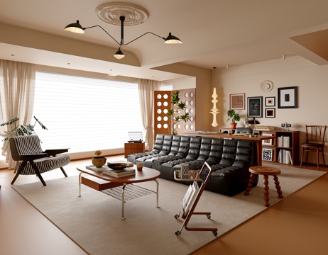 Modern Mid-century Style Living Room Sofa Coffee Table Combination Desk and Chair Bookshelf Living Room Study