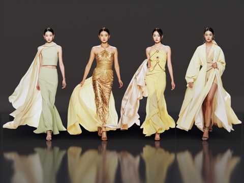 2D modern figure catwalk fashion model evening dress model fashion clothing show