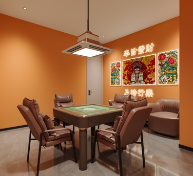 Modern Chess and Card Room Mahjong Hall Mahjong Table Chess and Card Table Mahjong Hall Chandelier Sofa Wine Cabinet