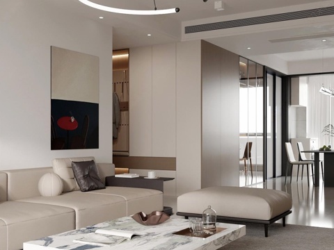 Modern minimalist home living room_Living&Dining Room_modern_porch TV wall_simple guest DiningRoom