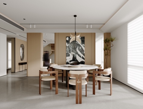 Modern DiningRoom Round Table Log Style Restaurant Simple Restaurant Chandelier Modern Living&Dining Room