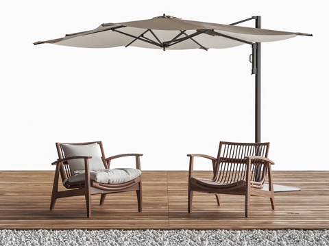 Outdoor Rattan Lounge Chair Outdoor Chair Sunshade Umbrella Combination Anticorrosive Wood Floor