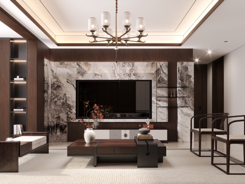 New Chinese Entrance Living&Dining Room 3D Model