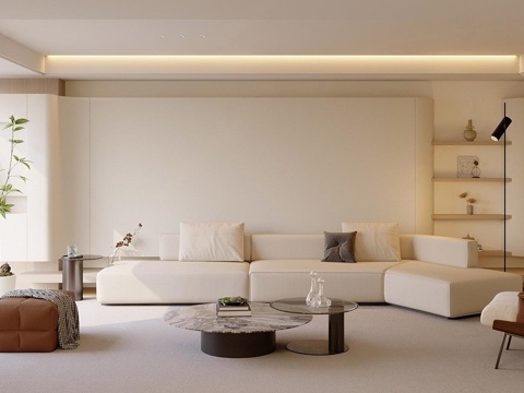 Modern cream home living room_cream modern sofa combination_no main lamp living room_horizontal hall