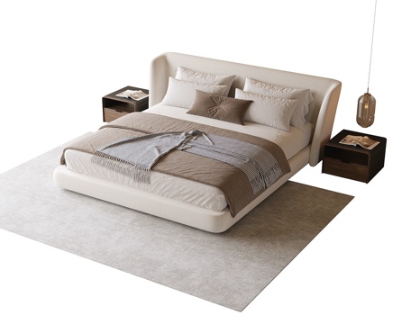 modern double bed bedside table carpet