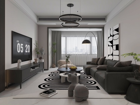 modern living room dining room 3d model