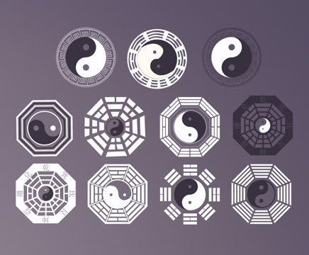 Chinese Fuxi Bagua Silhouette Yin and Yang Five Elements Wall Decorations Icon Zhouyi Book of changes Divination