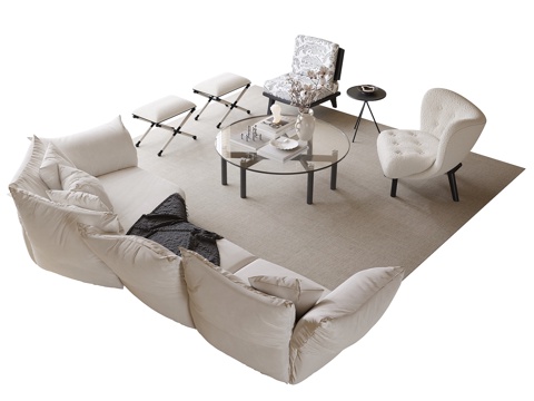 French Sofa Coffee Table Combination Round Coffee Table Petal Sofa Single Sofa