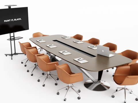 Modern Conference Table and Chair Mobile TV