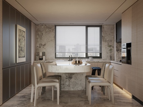 Modern Island Table DiningRoom Open Restaurant Kitchen Restaurant Kitchen Integrated Marble Island Table