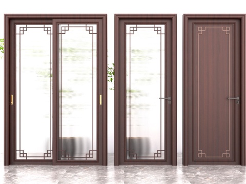 Neo-Chinese Style glass door wooden door